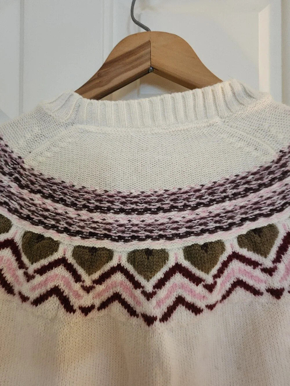 Kari Traa Sundve Fair Isle Wool Sweater Large Cream Pink&green  Apres Ski Winter